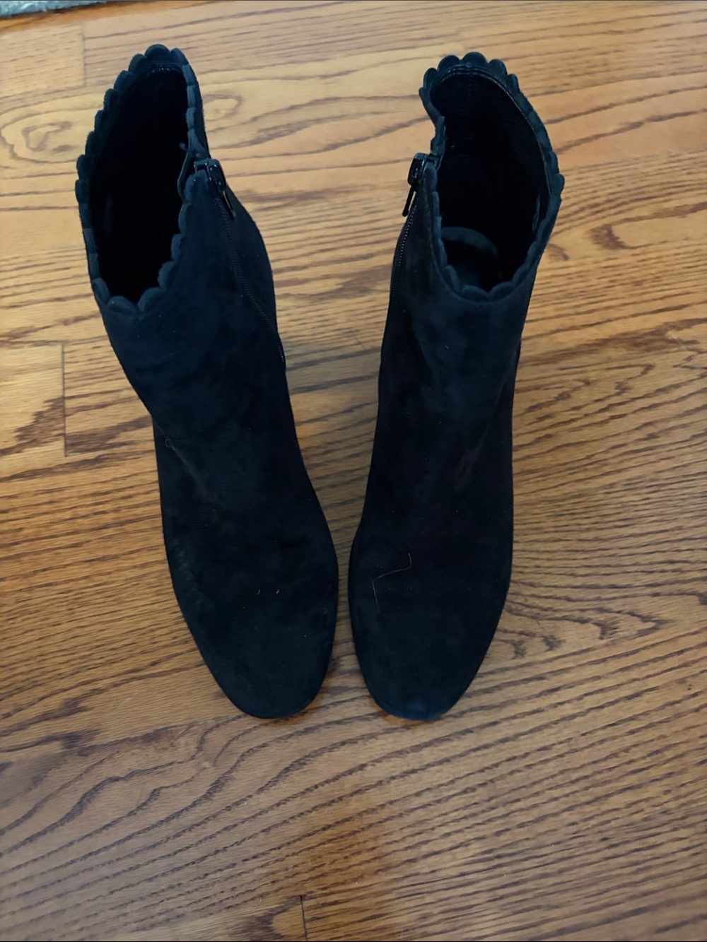 Ann Taylor Women's Black Scalloped Suede Ankle Boots